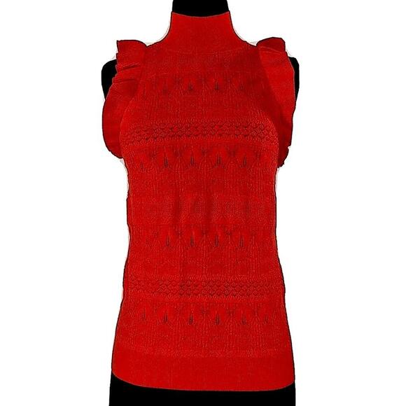 🆕 RED RUFFLE Knit TOP Tank Sweater Vest Who What Wear L NEW NWT - Picture 2 of 12